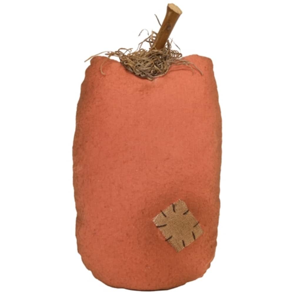 Orange Fabric Pumpkin with Moss and Patch Autumn Decoration - 4.50” x 2” x 8”