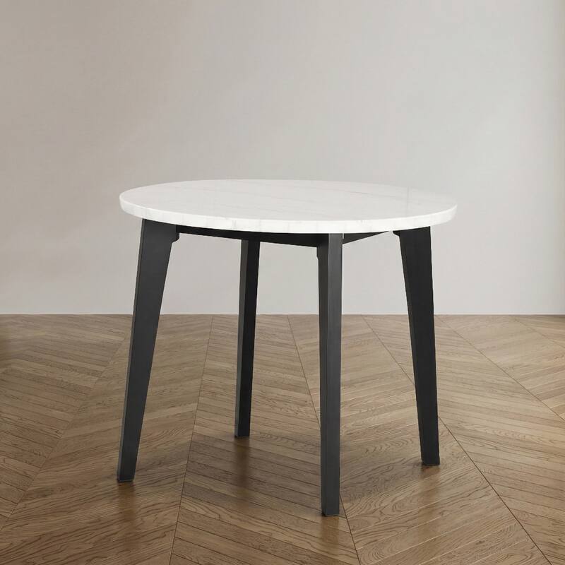 Furniture of America Fieny Modern Genuine White Marble Round 45-inch Counter Height Dining Table - Black