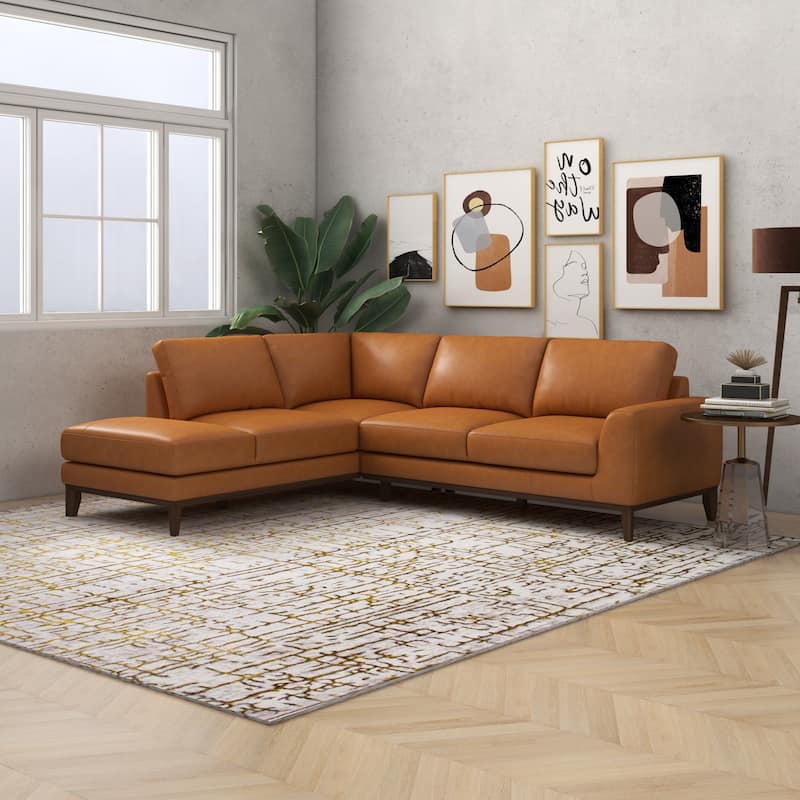 Miamo Mid Century Living Room Top Leather Corner Sectional Sofa