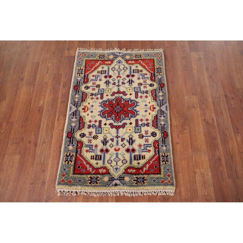 Geometric Kazak Indian Accent Rug Handmade Wool Carpet - 2'0" x 3'0"