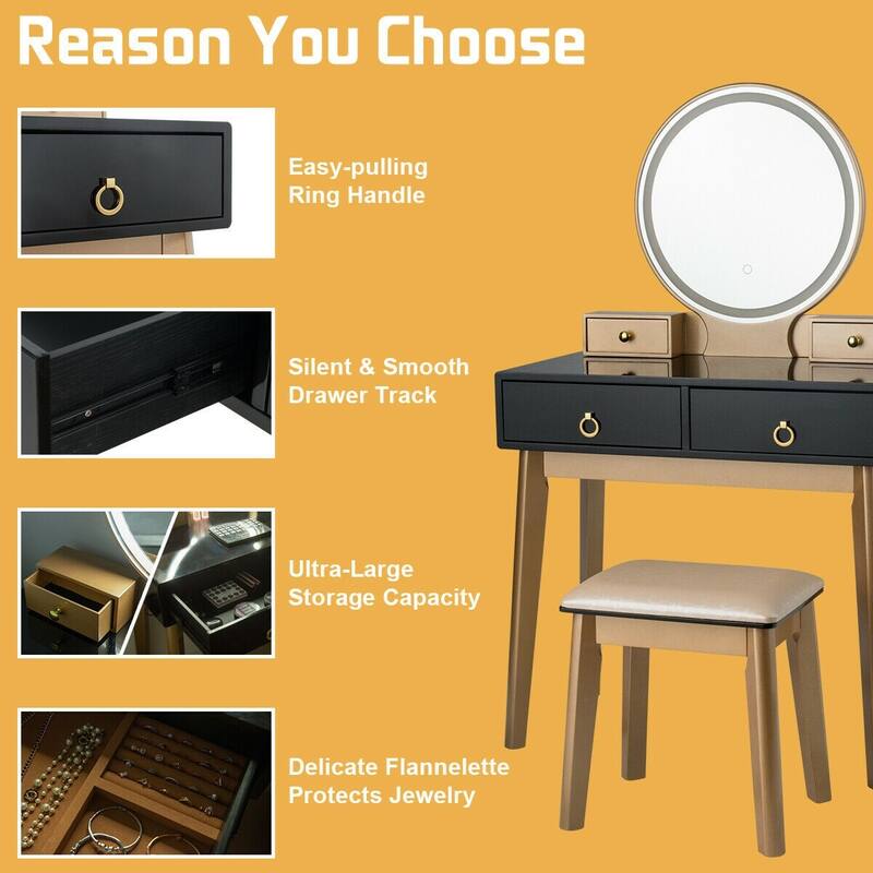 Set 3 Makeup Vanity Table Color Lighting Jewelry Divider Dressing Table - 52.5" x 31.5" x 16" (L x W x H)