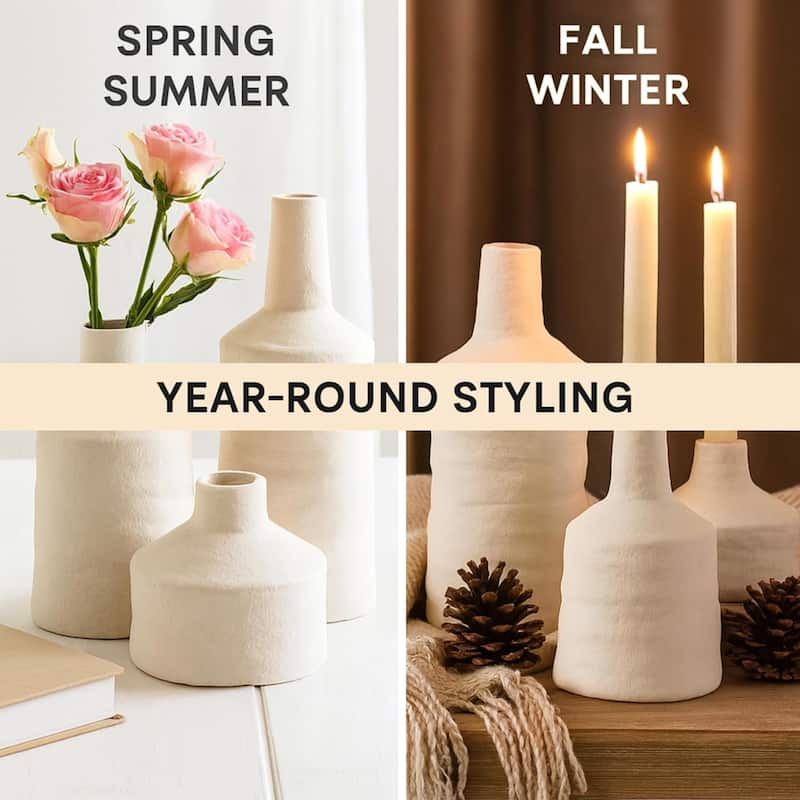 White Set of 3 Vintage Ceramic Candle Holders for Elegant Home Decor