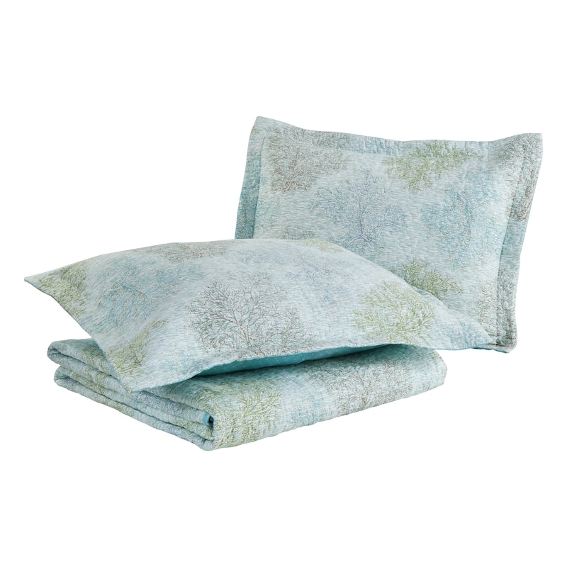 Laura Ashley Saltwater Blue Reversible Cotton Quilt Set