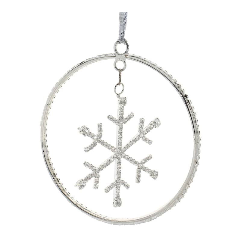 Jeweled Snowflake Disc Christmas Ornaments - 4" - Silver - 12ct