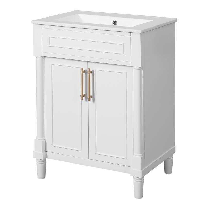 Roomfitters 24 Inch Bathroom Vanity with Ceramic Sink, Storage Cabinet with 2 Doors, Small Single Vanity