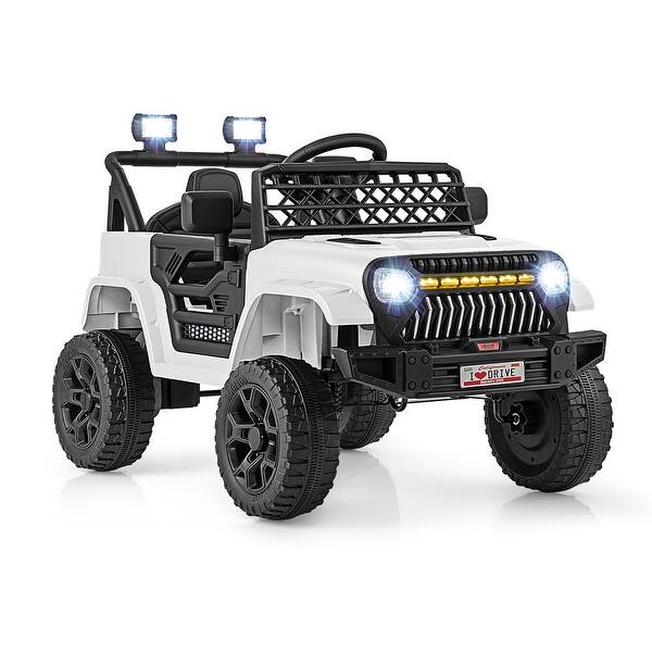 slide 2 of 47, 12V Ride On Car for Kids with LED Lights and Safety Features - 37" x 24.5" x 25.5" White