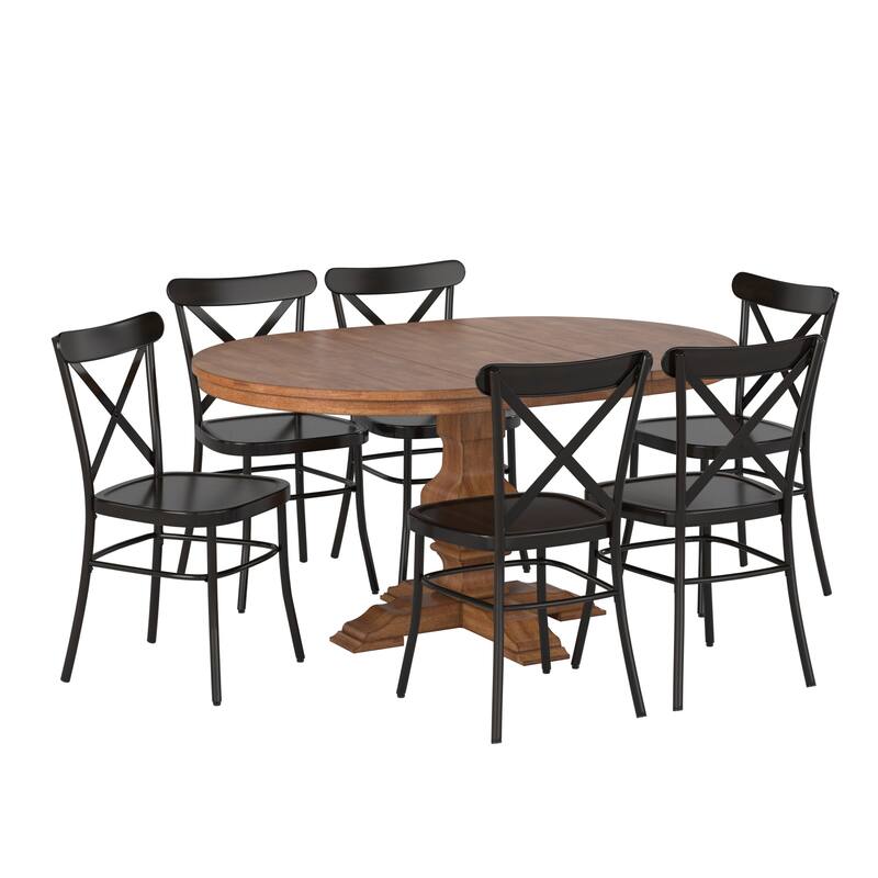 Eleanor Dining Set with Metal X-Cross Back Chairs by iNSPIRE Q Classic - Oak Table - Antique Black Chairs