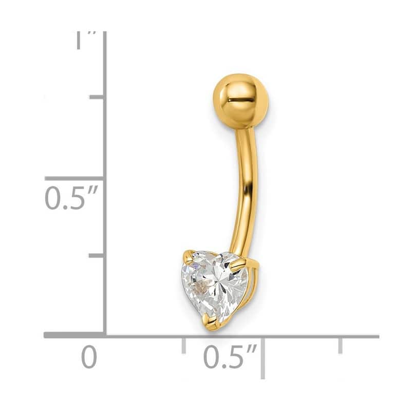 Curata 14k Yellow Gold 6mm Heart Shaped CZ Simulated Diamond Belly Ring Dangle Piercing