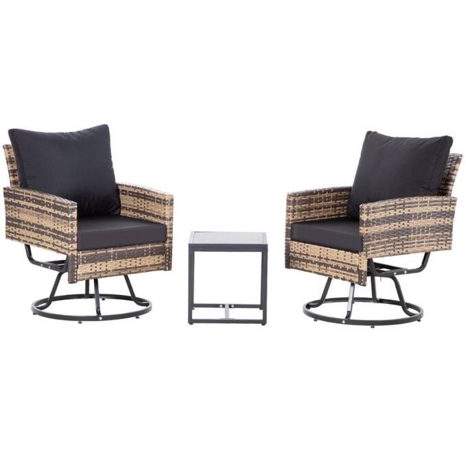 3-Piece Wicker Patio Furniture Set - Brown + Black