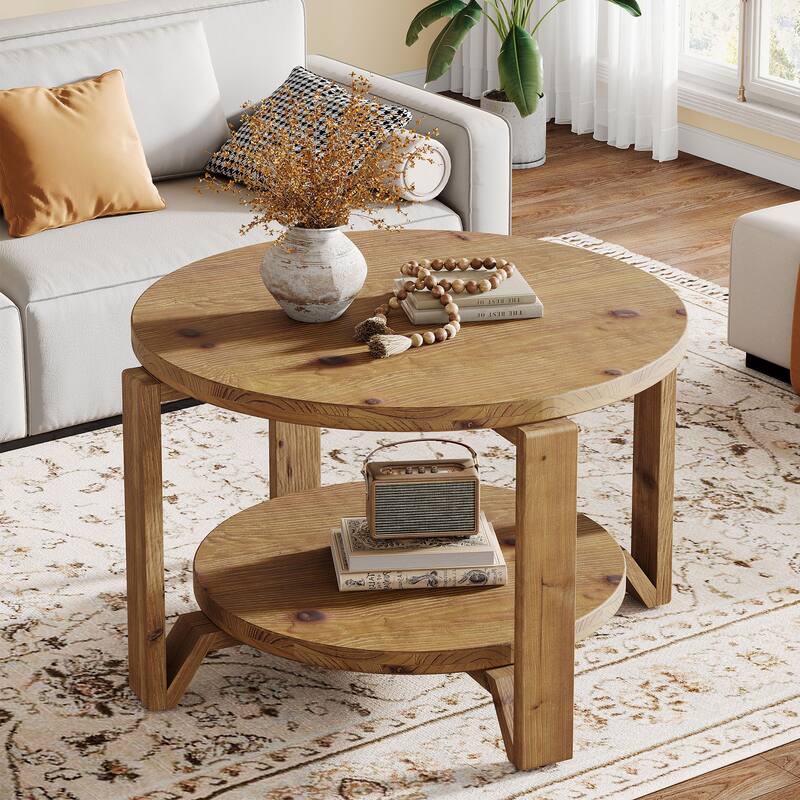 30" Solid Wood Coffee Table Circle Center Accent for Living Room