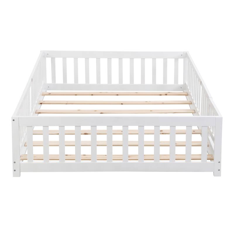 Full Size Wood Platform Bed Frame with Door, Fence