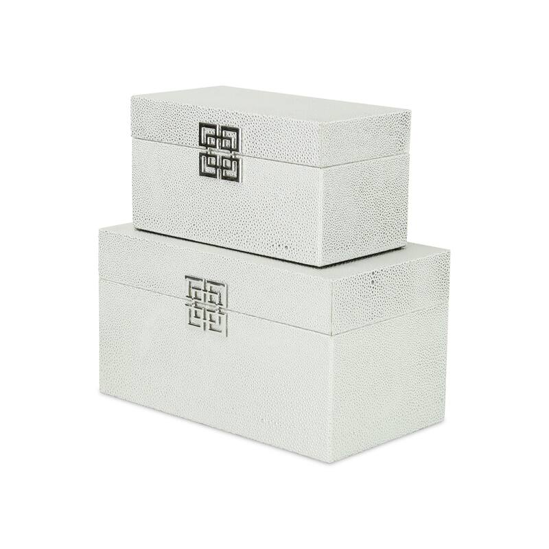 Galena White Shagreen Double Happiness Storage box Set of 2