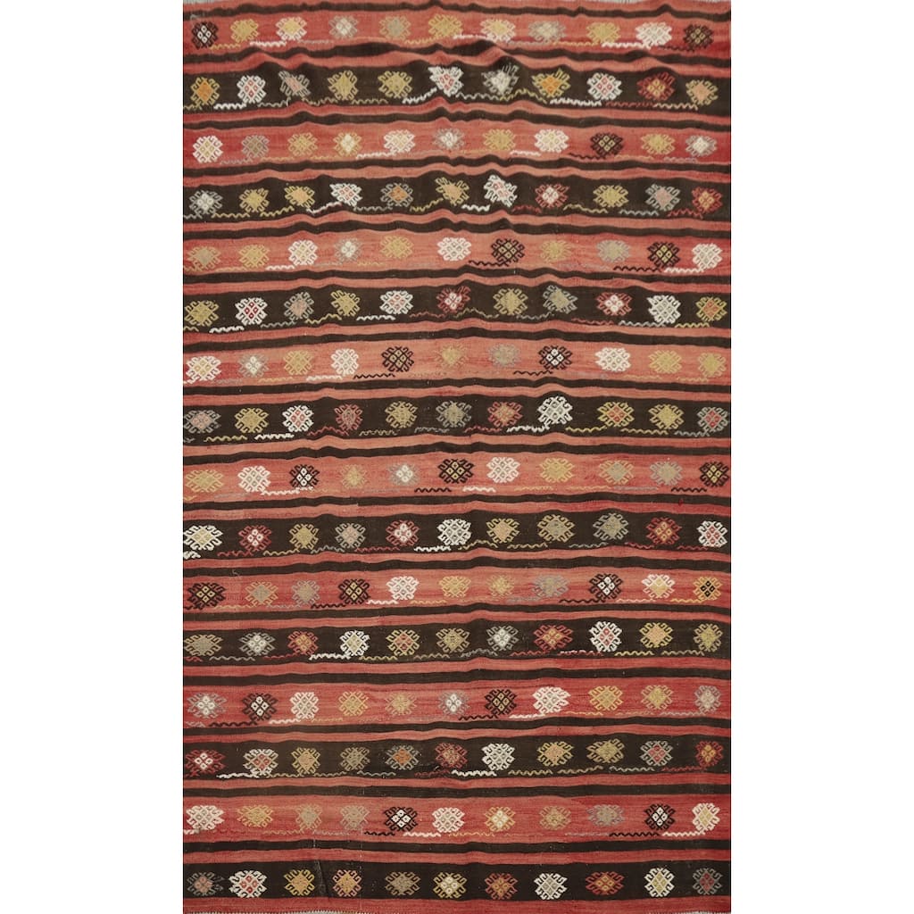 Hand Woven Oriental 100% Wool Carpet Southwestern Tribal Oranges & Rust Kilim Area Rug - 9' 4'' X 6' 1''