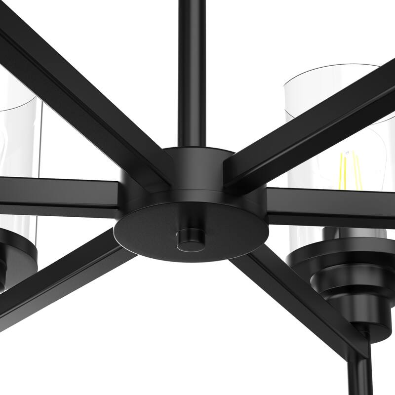 6-Light Matte Black Branch Chandelier, E26 Base, Clear Glass, No Bulbs