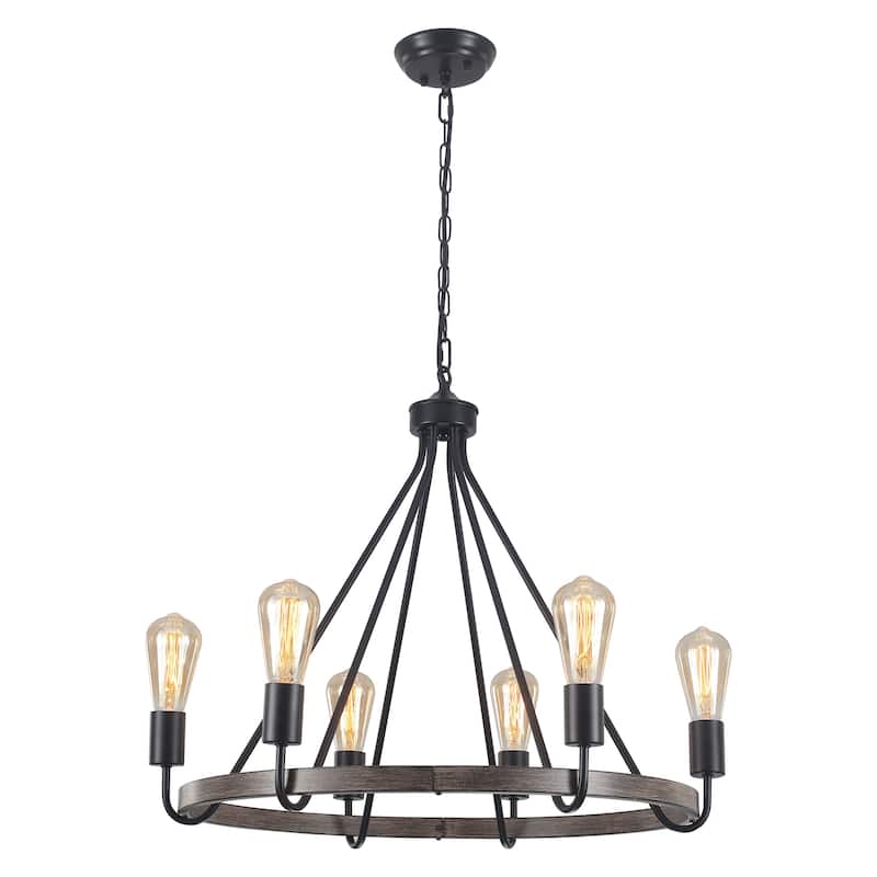 6-Light Candlestick Circle Wagon Wheel Foyer Chandelier Linear Island Chandelier Lighting for Dining Room - Brown