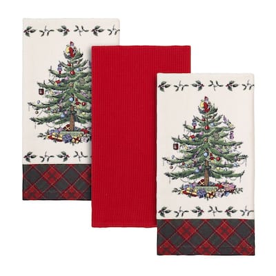 The Spode Christmas Tree® Tartan Printed Kitchen Towels Set of 3