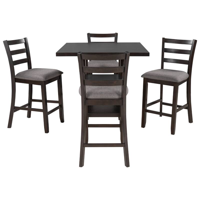 5-Piece Wooden Dining Set with Padded Chairs and Storage Shelving