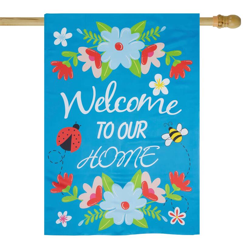 Welcome to Our Home Blue Floral Outdoor House Flag 28" x 40"