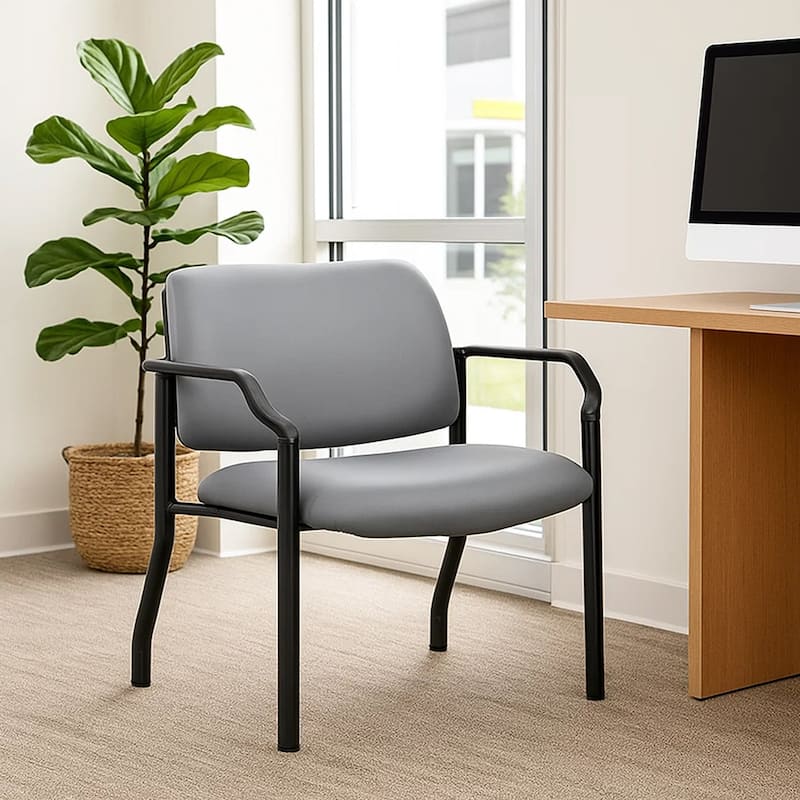 Theo XL Wide Guest Chair, Gray Antimicrobial Vinyl, 500 lbs