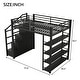 preview thumbnail 9 of 11, Full Size Metal Loft Bed with Bulit-in Wardrobe and Storage Shelves, Stairway Loft Bedframe with Cabinets and Steps
