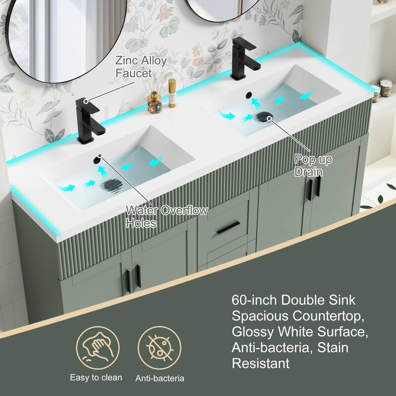 Modern 24"/30"/36"/48" Wave-Line Bathroom Vanity Set with Sink & Faucet