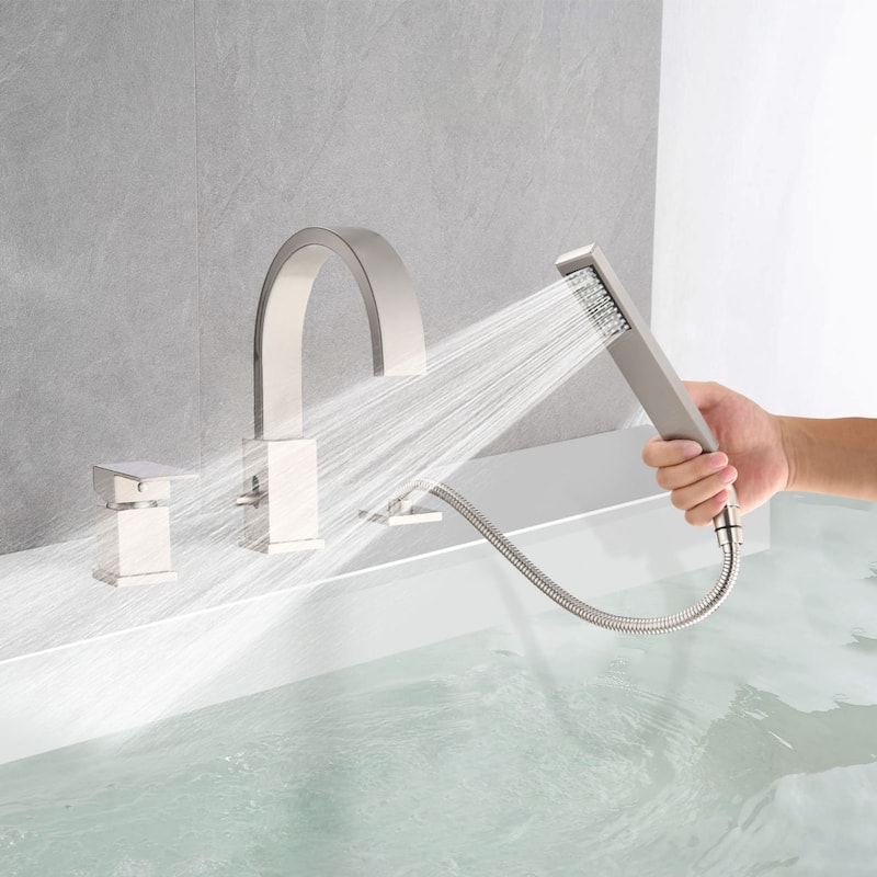 Waterfall Bathtub Faucet Set with Sprayer - Brushed Nickel