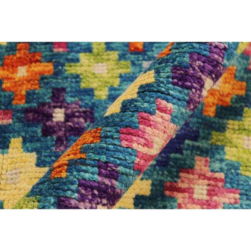 Tribal Balochi Friedman Teal/Orange Hand Knotted Wool Rug - 4'10'' x 6'11''