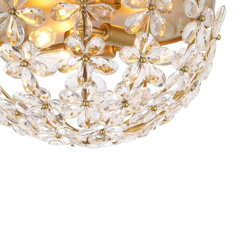 Luxury 3-Light Crystal Flower Cage Flush Mount Ceiling Light 16.5in