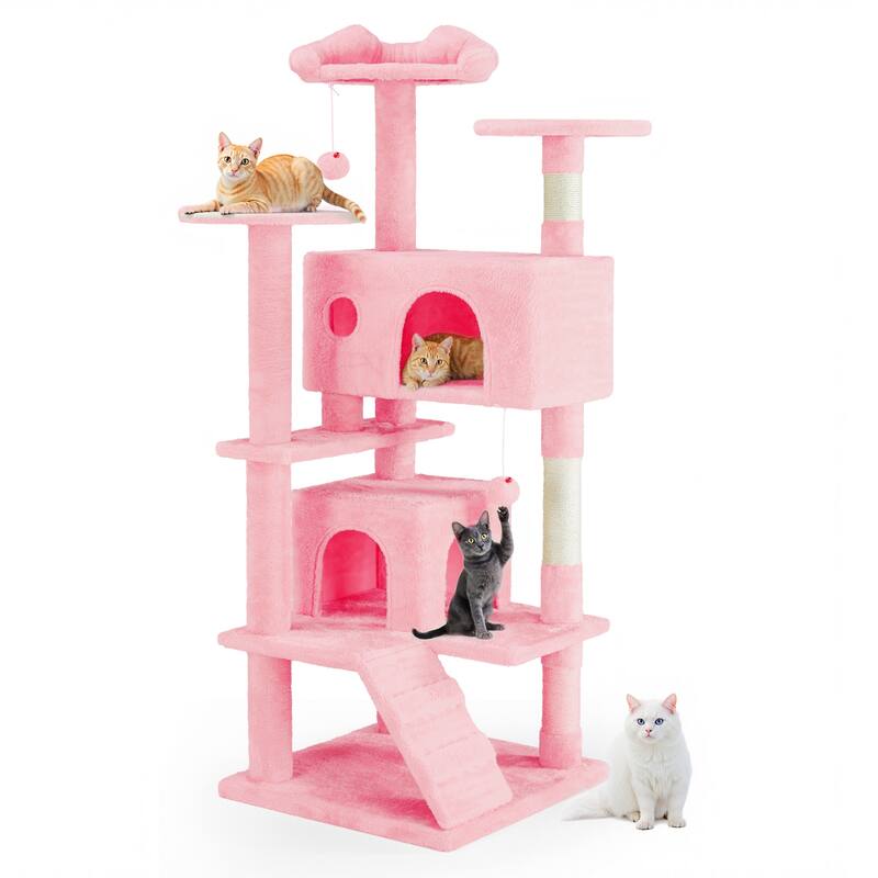 Cat Tree Tower with Scratching Posts and Cond,Multi-Level Kitty Climber for Indoor Cats - Pink