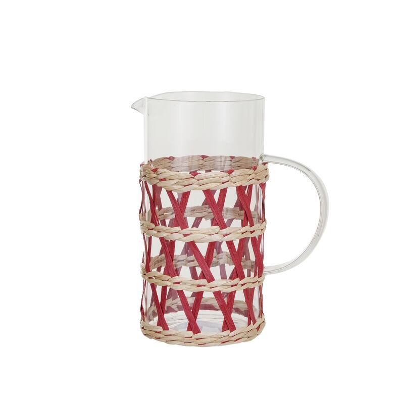 Glass Pitcher with Woven Sleeve - Red