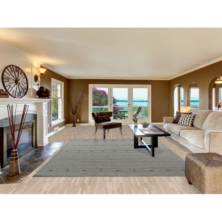 Tribal Beige Gabbeh Indian Area Rug Hand-Knotted Wool Carpet - 8'3" x 10'0"