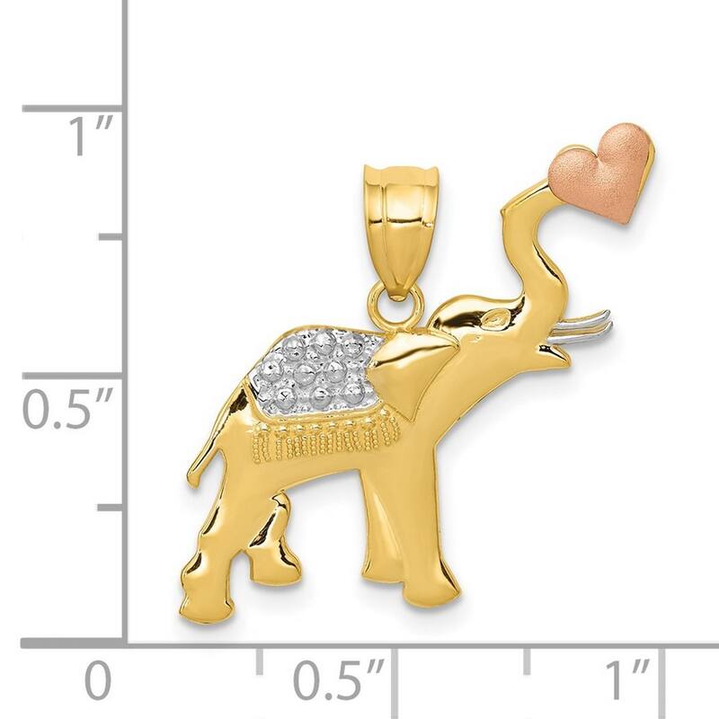Curata 14k Yellow and Rose Gold 18" Sparkle-Cut Elephant with Heart Pendant Necklace