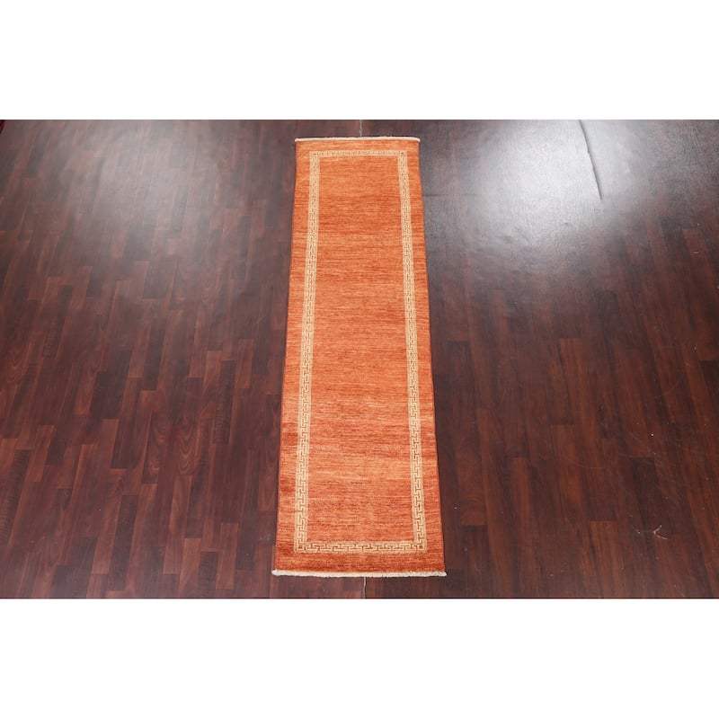 Orange Gabbeh Kashkoli Runner Rug Hand-knotted Oriental Wool Carpet - 2'7" x 9'0"