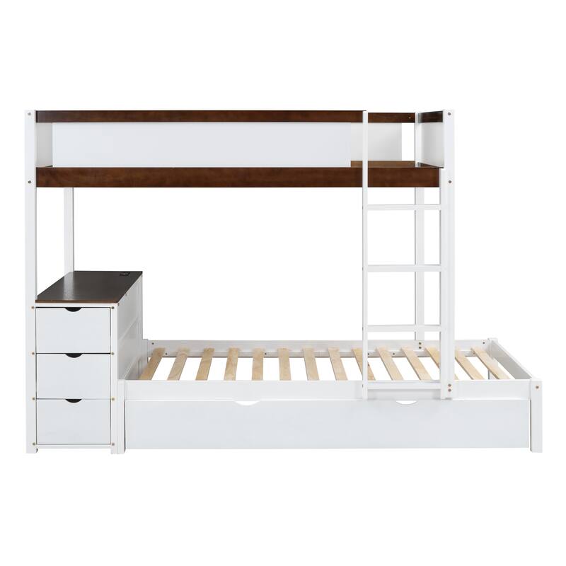 Twin-Over-Twin Bunk Bed with Trundle, Storage, and Desk, Space-Saving Design, USB Ports, Ideal for Overnight Guests
