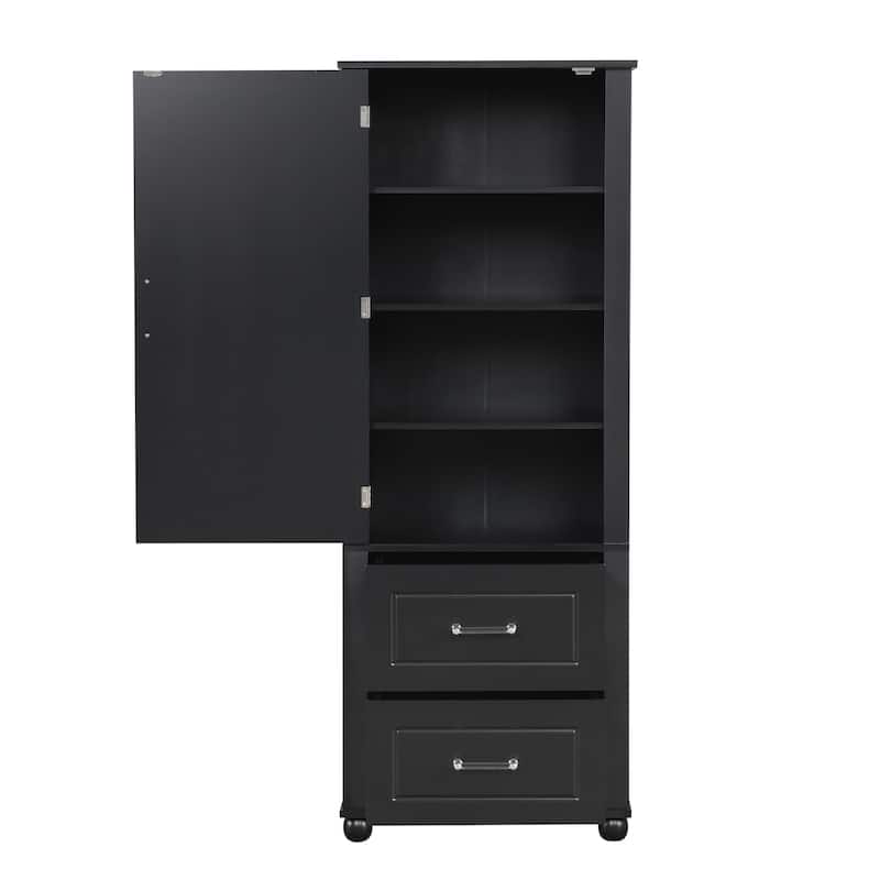 Roomfitters Tall Bathroom Cabinet with 2 Drawers and Adjustable Shelf Freestanding Painted MDF Structure