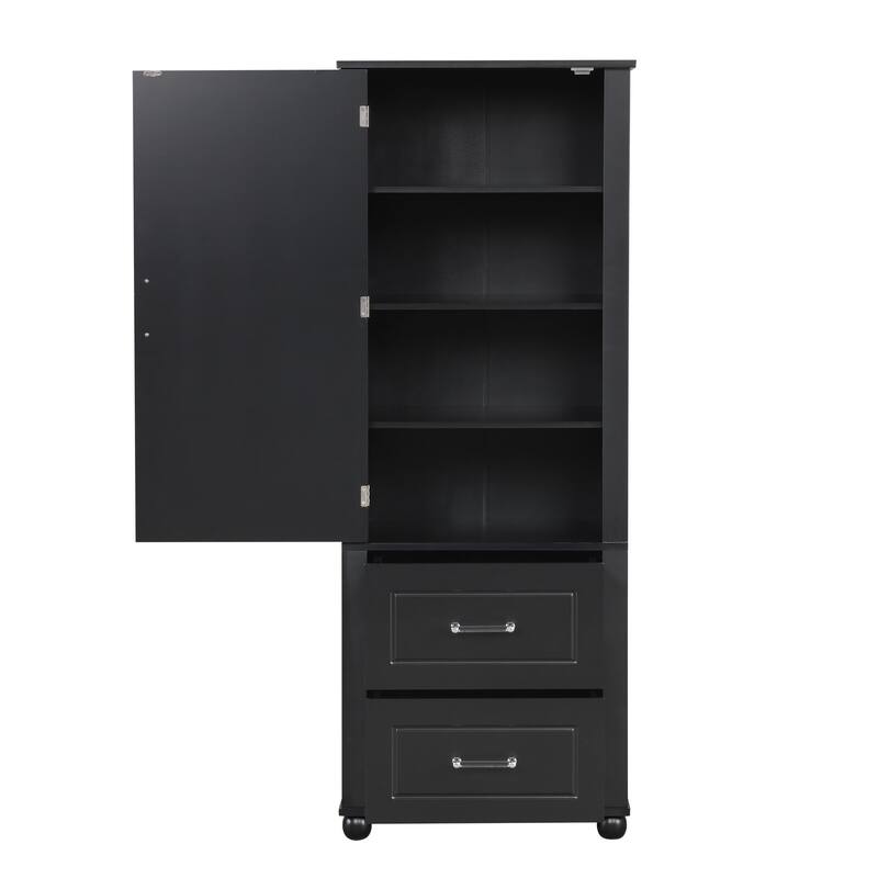 Tall Bathroom Storage Cabinet, Freestanding Storage Cabinet With Two Drawers And Adjustable Shelf, Mdf Board With Painted Finish