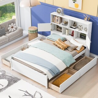 Full Size Platform Bed with Headboard Shelves,Within Charging Station and Drawers