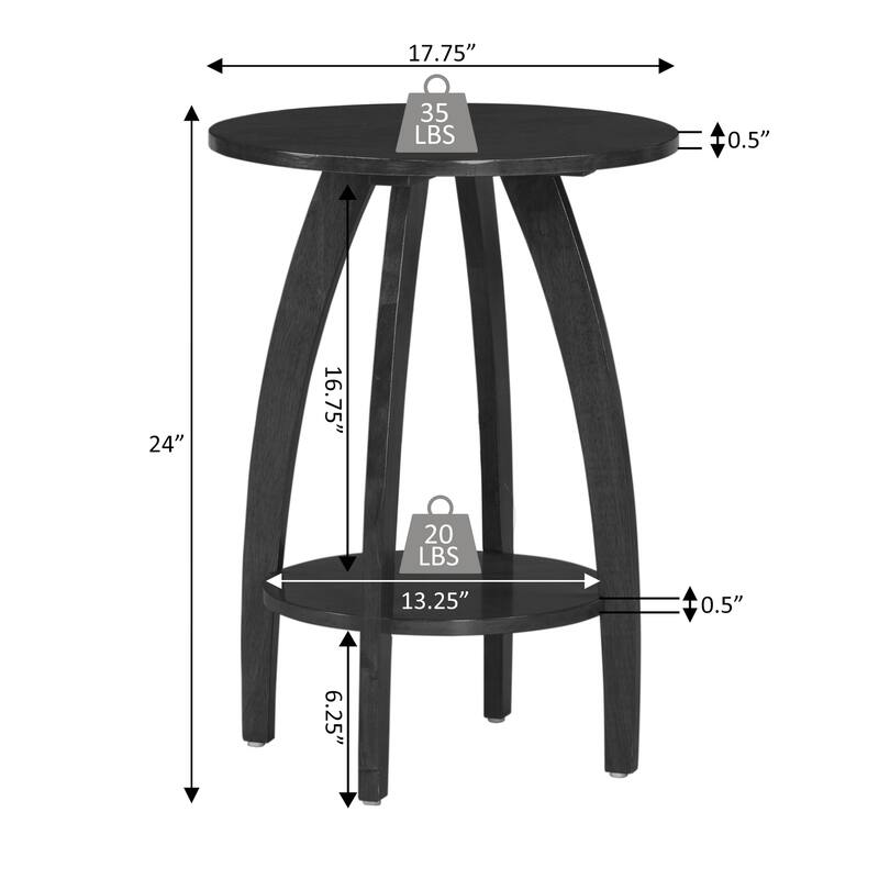 End Table with Shelf Scandinavian-Inspired Mid-Century Modern Two-Tier Storage Accent Furniture for Living Room - 17.75