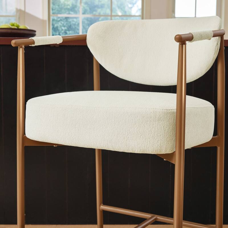 Spruce & Spring Modern Counter Stool with Gold Metal Frame and Woven Strap Arm