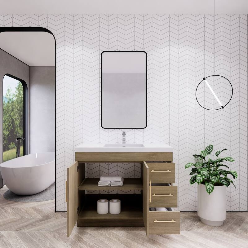 Eliza 42'' Freestanding Vanity (Right Drawers) with Single Sink
