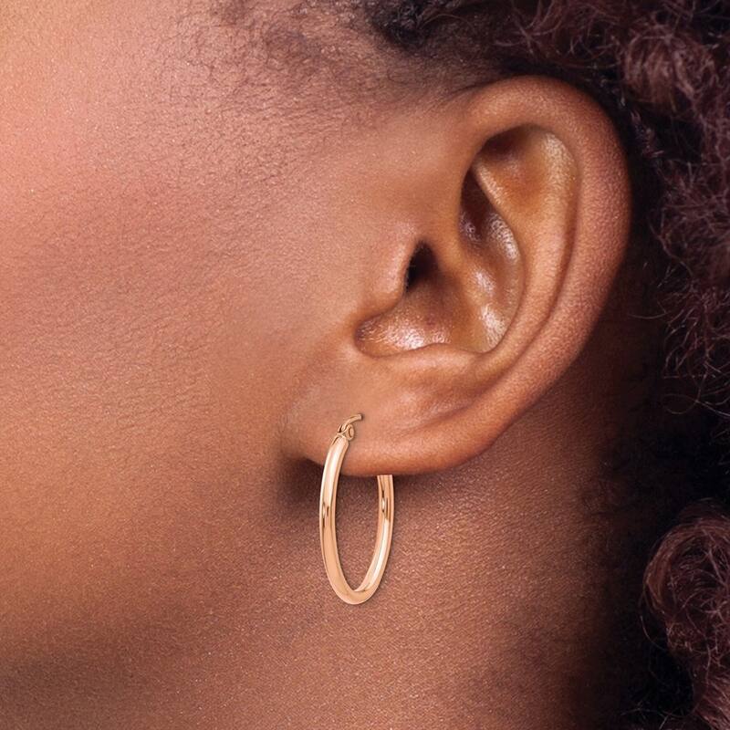 Curata 14k Rose Gold Polished Tube 26x2mm Oval Hoop Earrings