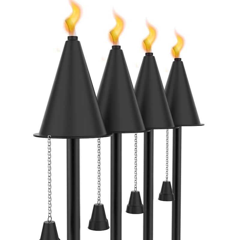 Small Hawaiian Cone Tiki Torch - Smooth Black - 4 Pack
