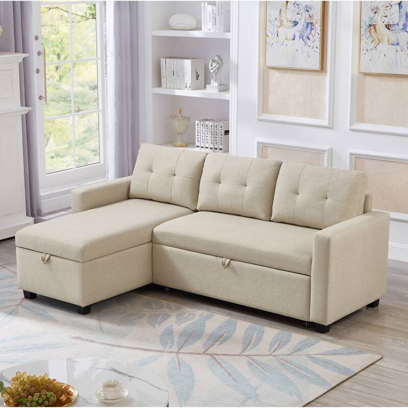 GDFStudio - Ethan Modern Pull-Out Sectional Sofa with Storage Chaise and Reversible Layout