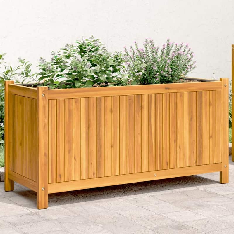vidaXL Garden Planter with Liner Outdoor Flower Pot Box Solid Wood Acacia - 15.0 x 39.2 x 19.7 - Grey
