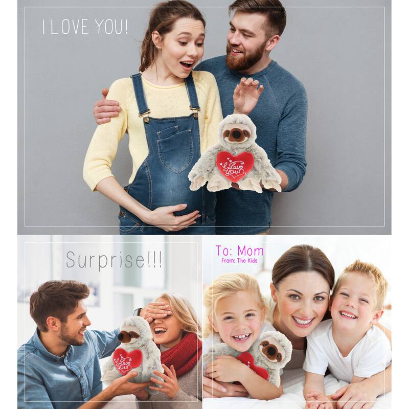 DolliBu I LOVE YOU Plush Super Soft Sloth with Red Heart Plush - 7.5 inches