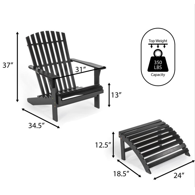 Shoreham 2-Piece Traditional Rustic Acacia Wood Adirondack Chair with Detachable Ottoman, by JONATHAN Y