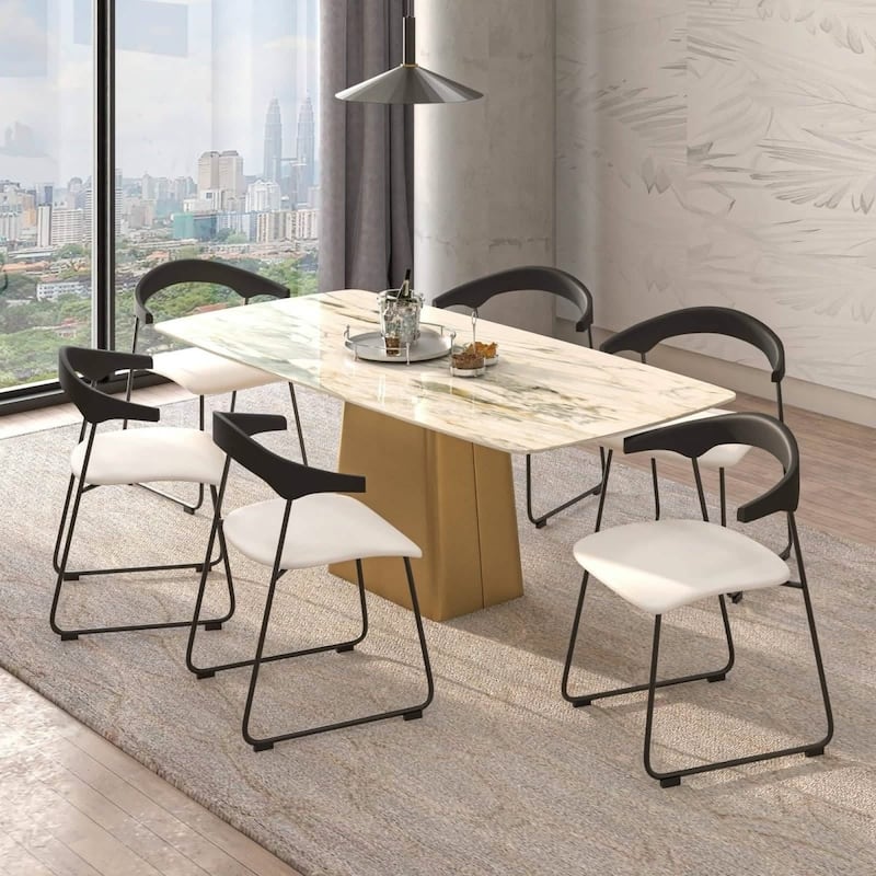 Lyra Modern Dining Chair in Upholstered Faux Leather with Beech Wood Back & Metal Legs by LeisureMod