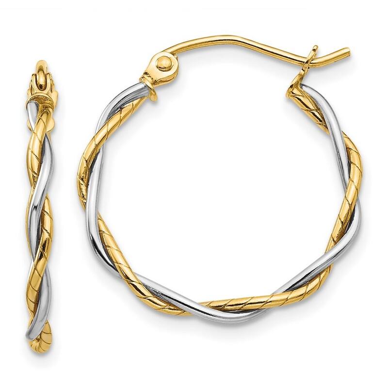 Curata 14k Two Tone Gold Polished 19x2mm Twisted Hoop Earring