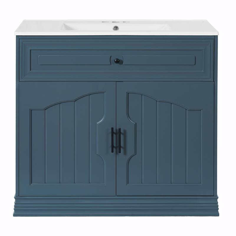 36" Luxurious Bathroom Vanity with Ceramic Sink, Bathroom Vanities Cabinet with 2 Large Soft Closing Doors