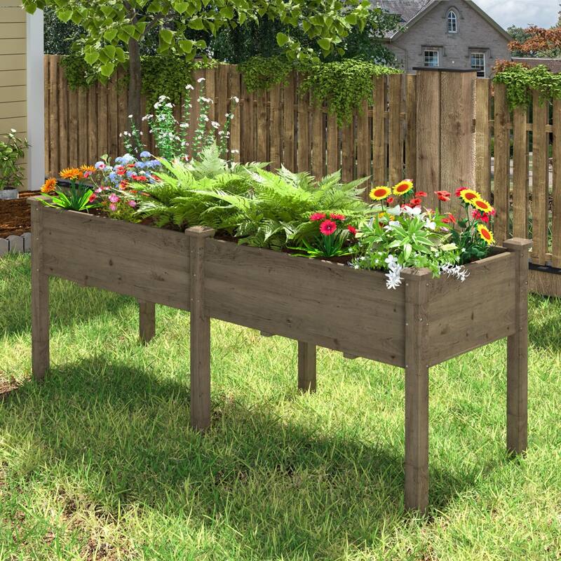 VEIKOUS Raised Garden Bed Outdoor, 6.8 Cu.Ft Large Planting Space, Solid Cedar Wood Planter Box - Brown
